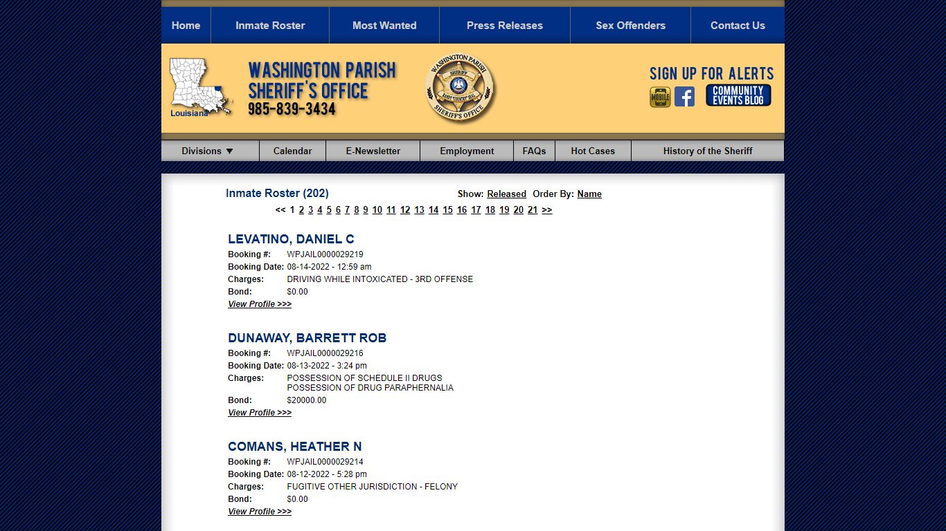 Inmate Roster - Current Inmates Booking Date ... - Louisiana